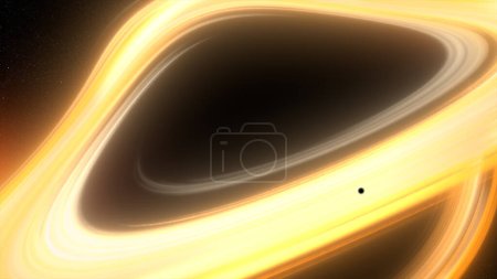 Foto de Un remolino de intensas fuerzas gravitacionales crea distorsiones visuales a medida que la luz se dobla y se extiende alrededor del horizonte de eventos creado por el misterioso e impresionante poder de los agujeros negros. - Imagen libre de derechos