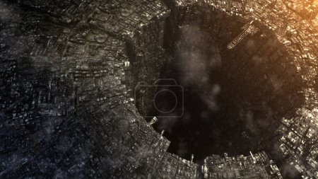 Foto de Representación en 3D de la mega ciudad futurista de ciencia ficción bajo la representación de la arquitectura metropolitana de la vida futura de la ciudad - Imagen libre de derechos
