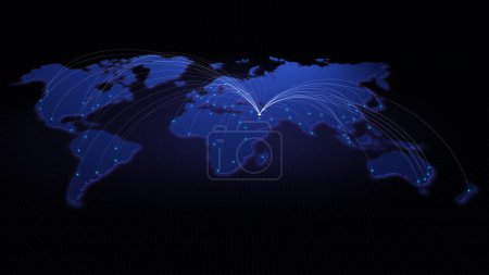 Foto de Conectividad global desde Kuwait a otras grandes ciudades del mundo. Tecnología, conexión de red, comercio y concepto de viaje. Mapa del mundo elemento amueblado por NASA - Imagen libre de derechos