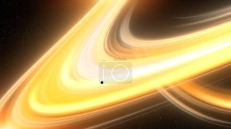 Téléchargez les photos : Un vortex tourbillonnant de forces gravitationnelles intenses crée des distorsions visuelles alors que la lumière se courbe et s'étend autour de l'horizon de l'événement créé par le pouvoir mystérieux et impressionnant des trous noirs. - en image libre de droit