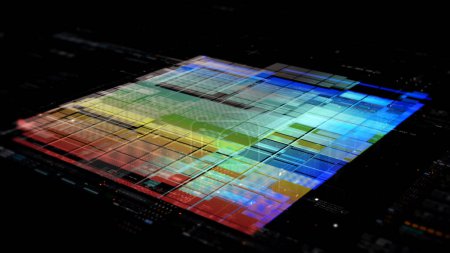 Foto de Pantalla de fondo abstracto digital del tablero del holograma de la matriz de la CPU - Imagen libre de derechos