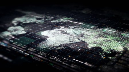 Photo for Hi-tech user interface head up display motion elements holographic world map for background computer desktop screen display - Royalty Free Image