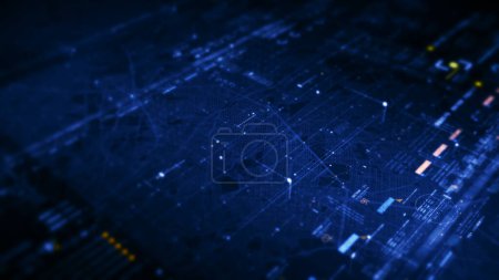 Photo for Futuristic motion graphic user interface head up display screen with Holographic Earth and digital data telemetry information display for digital background - Royalty Free Image