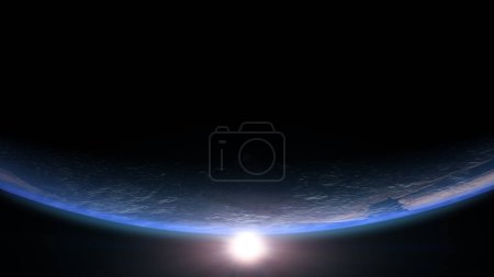 Photo for A cinematic 3d rendering-3d illustration of planet Earth rise rotation moving from night side to the illuminated daylight side with the sun rising on the planet's horizon - Royalty Free Image