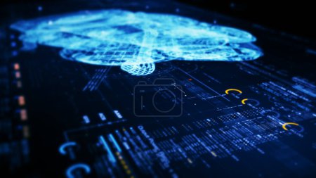 Photo for Futuristic motion graphic user interface head up display screen with Holographic Earth and digital data telemetry information display for digital background - Royalty Free Image
