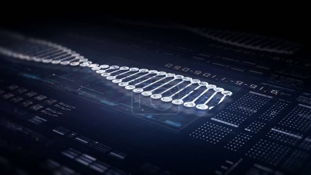 Téléchargez les photos : Rendu 3d, Futuristic holographique avancée biomédicale ADN séquence analyse diagnostic tête haute affichage pour fond écran d'ordinateur - en image libre de droit