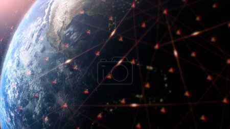Téléchargez les photos : Rendu 3d, planète holographique générée numériquement futuriste Terre pour l'affichage tête haute et la conception de l'interface utilisateur - en image libre de droit