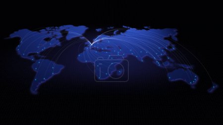 Foto de Conectividad global desde París, Francia a otras ciudades importantes de todo el mundo. Tecnología y conexión de red, comercio y concepto de viaje. Mapa del mundo elemento amueblado por NASA - Imagen libre de derechos