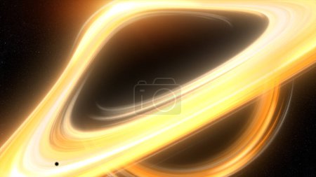 Foto de Un remolino de intensas fuerzas gravitacionales crea distorsiones visuales a medida que la luz se dobla y se extiende alrededor del horizonte de eventos creado por el misterioso e impresionante poder de los agujeros negros. - Imagen libre de derechos