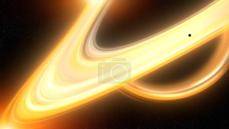 A swirling vortex of intense gravitational forces create visual distortions as light bends and stretches around the event horizon create by the mysterious and awe-inspiring power of black holes