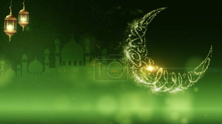Photo for Eid Al Adha Mubarak or the Festival of Sacrifice for the Muslim community background decorations with elegant arabesque calligraphy text particles design - Royalty Free Image