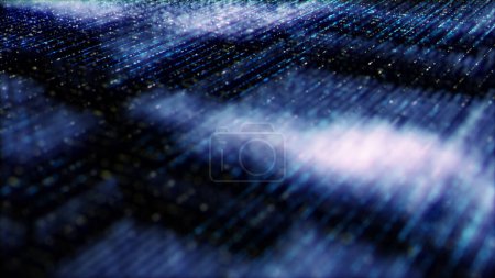Foto de Imagen generada digital futurista: matriz abstracta de partículas de rejilla de desenfoque en el entorno de fondo digital del espacio cibernético - Imagen libre de derechos