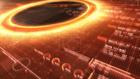 Foto de Simulación de pantalla frontal futurista de un agujero negro una región del espacio-tiempo que exhibe efectos gravitacionales tan fuertes que nada puede escapar - Imagen libre de derechos