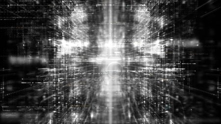 Foto de Simulación futurista del concepto de red 5G, aprendizaje profundo de la inteligencia artificial que realiza la exhibición computacional analítica del head up - Imagen libre de derechos