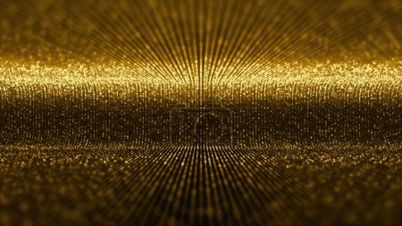Foto de Movimiento de rejilla de partículas abstractas de enfoque dorado generado digitalmente futurista en el entorno del ciberespacio - Imagen libre de derechos