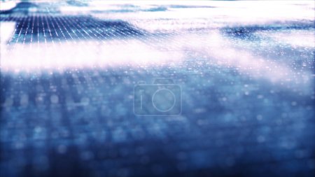 Photo for Futuristic digital generated image abstract matrix particles de-focus grid in cyber space digital background environment - Royalty Free Image