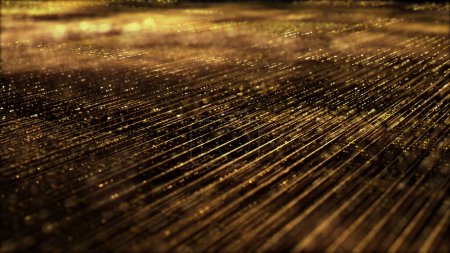 Téléchargez les photos : Futuriste numérique généré doré abstrait mouvement de grille de particules de mise au point dans l'environnement cyberespace arrière-plan - en image libre de droit