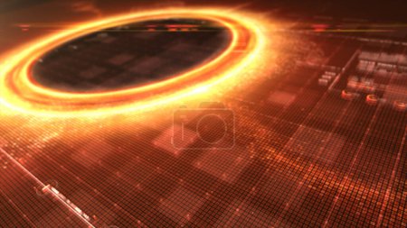 Foto de Simulación de pantalla frontal futurista de un agujero negro una región del espacio-tiempo que exhibe efectos gravitacionales tan fuertes que nada puede escapar - Imagen libre de derechos