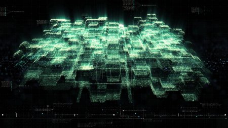 Photo for 3D Rendering Digital Cyber City Particles HUD Background - Royalty Free Image