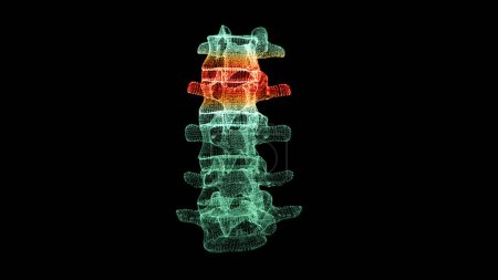 Foto de Escaneo holográfico biomédico virtual del cuerpo humano del elemento de movimiento de la cabeza para arriba futurista examen neurológico, esqueleto axial, columna vertebral, ADN y diagnóstico del corazón para la exhibición de fondo - Imagen libre de derechos