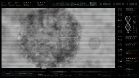Foto de Visualización anticipada del microscopio electrónico que escanea el brote de virus transmitido por el aire y muestra la anatomía del virus en detalle - Imagen libre de derechos