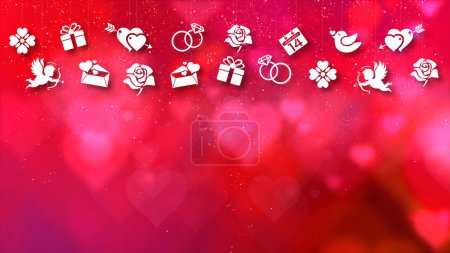 Téléchargez les photos : Happy Valentine thème décoration mouvement particules animation avec déroulant icônes graphiques associés à Valentine thème fond - en image libre de droit