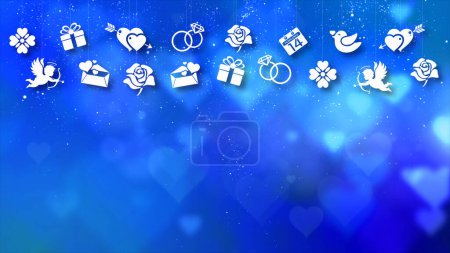 Foto de Feliz San Valentín tema decoración movimiento partículas animación con iconos gráficos desplegables asociados con fondo tema de San Valentín - Imagen libre de derechos