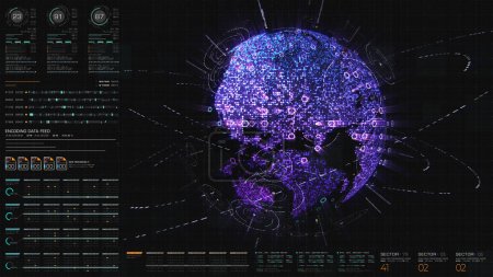 Foto de Pantalla frontal de interfaz gráfica de usuario de alta tecnología futurista con código digital e información de datos Pantalla gráfica de telemetría para pantalla de escritorio - Imagen libre de derechos