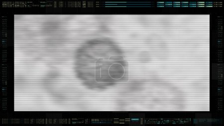 Photo for Advance head up display of electron microscope scanning airborne virus outbreak showing the anatomy of the virus in close up details - Royalty Free Image