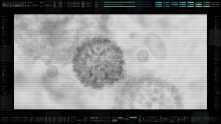 Téléchargez les photos : Affichage tête haute avancé de l'éclosion de virus en suspension dans l'air par balayage au microscope électronique montrant l'anatomie du virus en gros plan détails - en image libre de droit