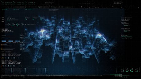 Téléchargez les photos : 3D rendu numérique Cyber City particules HUD arrière-plan - en image libre de droit