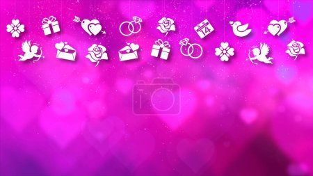 Téléchargez les photos : Happy Valentine thème décoration mouvement particules animation avec déroulant icônes graphiques associés à Valentine thème fond - en image libre de droit