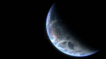 A cinematic 3d rendering-3d illustration of planet Earth rise rotation moving from night side to the illuminated daylight side with the sun rising on the planet's horizon