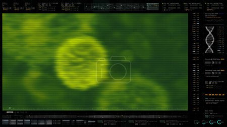 Foto de Visualización anticipada del microscopio electrónico que escanea el brote de virus transmitido por el aire y muestra la anatomía del virus en detalle - Imagen libre de derechos
