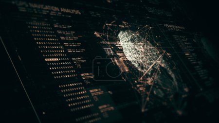 Photo for Advance data matrix, telemetry and encrypt numbers simulation user interface display in cyber space abstract de-focus environment background - Royalty Free Image