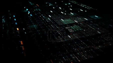 Photo for Futuristic digital generated motion abstract matrix cyber environment big data analytic artificial intelligent simulation for digital background - Royalty Free Image