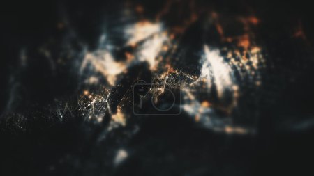 Photo for Digital particles floating waves form in the abyss abstract cyber technology de-focus background - Royalty Free Image