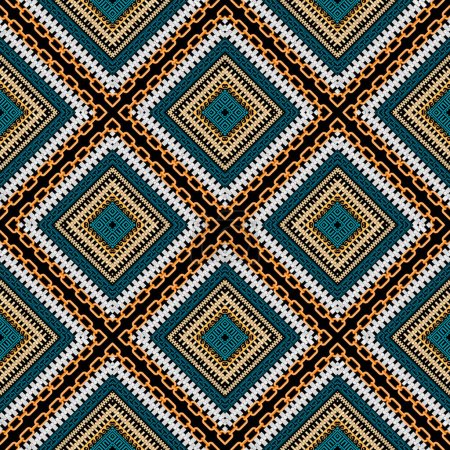 Illustration for Rhombus seamless pattern. Repeat ornamental greek colorful background. Ethnic style beautiful surface ornaments.  Geometric modern ornate design with chains, zippers, mazes, frames. Endless texture. - Royalty Free Image
