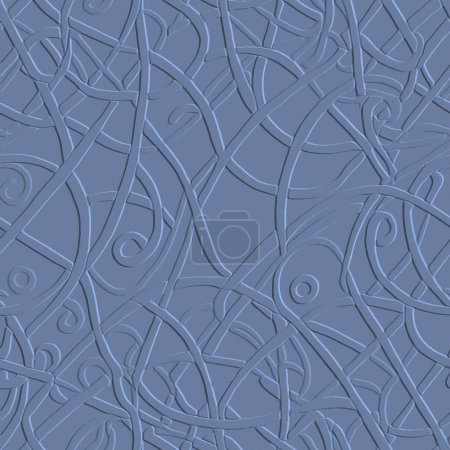 Illustration for Textured intricate doodles 3d seamless pattern. Intricacy doodle lines embossed background. Repeat grunge light blue vector background. Surface relief ornaments with doodle lines. Endless texture. - Royalty Free Image