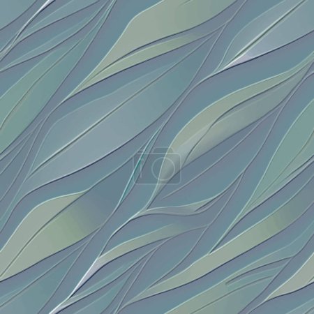 Patrón de textura abstracta en relieve 3d Hoja sin costura. Vector líneas onduladas y hojas de fondo en relieve. Repita el telón de fondo del alivio. Superficie grunge adornos florales con hojas que caen. Textura interminable.