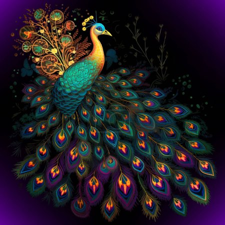 Téléchargez les illustrations : Peacock beau dessin coloré avec une queue magnifique et de magnifiques plumes motif sans couture. Fond décoratif vectoriel lumineux. Design moderne décoratif de luxe paon oiseau. Texture ornementale. - en licence libre de droit