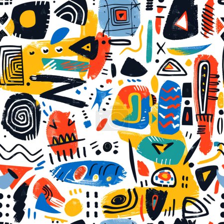 Doodles colorful african tribal ethnic abstract seamless pattern background with squiggles, doodle lines, zigzag, dots, different hand drawn shapes and lines. Vector bright freehand endless ornaments.