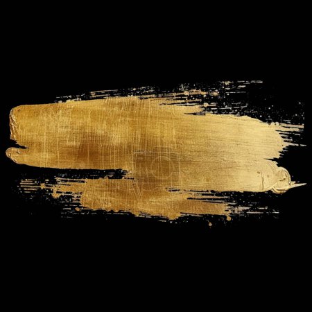 Gold painted hand drawn grunge  brush stroke blot splatter stain on black background. Isolated design. Decorative grungy golden oil textured brushstroke pattern element. Rough texture.