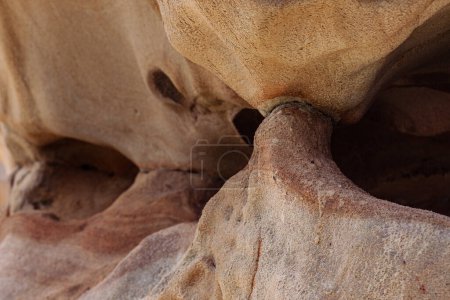 Foto de Fotografía geológica de una roca de color naranja y ocre con formas circulares en el acantilado de Jaizkibel. - Imagen libre de derechos