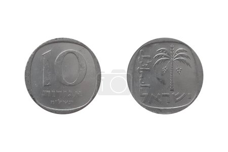 10 Agorot 1978. Coin of Israel obverse and reverse on white background. ObverseDate palm tree. ReverseThe value above the date