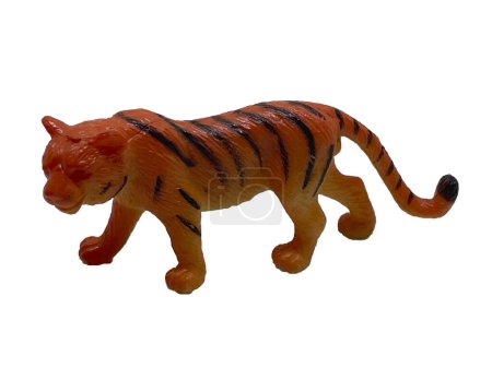 Toy tiger on a white background. Wild animal tiger. One Tiger Toy