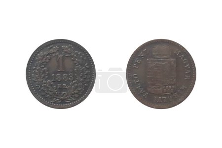 1 Kreuzer 1883 KB Francisco José I sobre fondo blanco. Moneda de Hungría. Armas Anversas del Reino. Valor inverso y fecha dentro de la corona