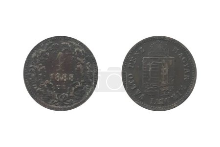 1 Kreuzer 1888 KB Francisco José I sobre fondo blanco. Moneda de Hungría. Armas Anversas del Reino. Valor inverso y fecha dentro de la corona