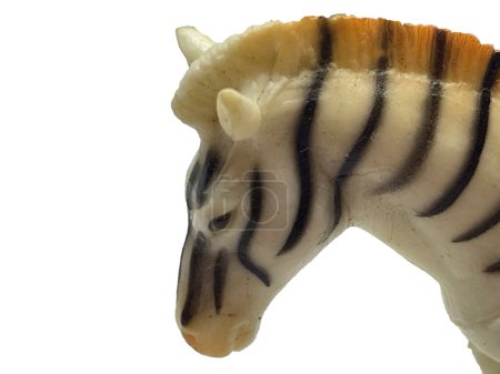 The muzzle of a toy horse on a white background. Pet horse. Body part horse head on white background