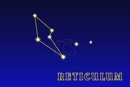 Téléchargez les illustrations : Constellation Reticulum. Illustration de la constellation Setka. Constellation de l'hémisphère sud du ciel. Il occupe une superficie de 113,9 degrés carrés dans le ciel, contient 22 étoiles - en licence libre de droit